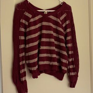 Free people burgundy v-neck sweaters with holes